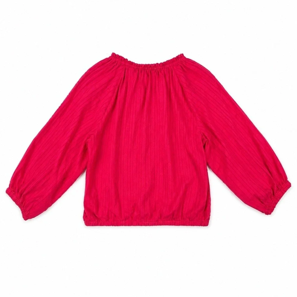 Michael Kors Deep Pink Clip Dot Blouse Long Sleeve Smocked Hem QT6410NL Womens M